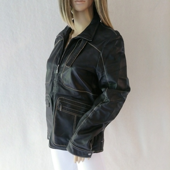HP! Escada Sport Sz 38/M Brown Leather Jacket - Picture 6 of 8